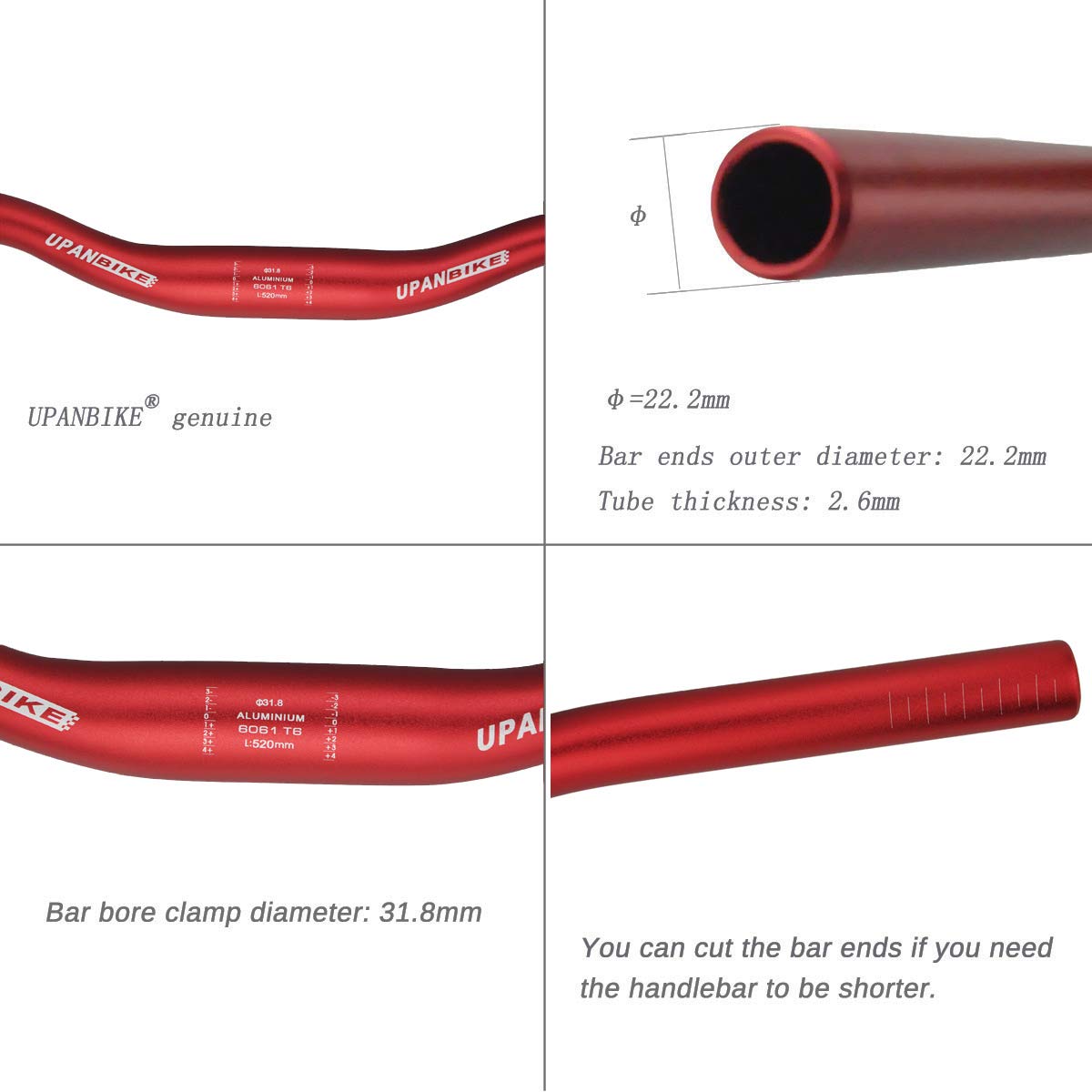 UPANBIKE - Manubrio Extra Lungo per Mountain Bike, 31,8 mm, 720 mm/780 mm(fucsia, 720mm