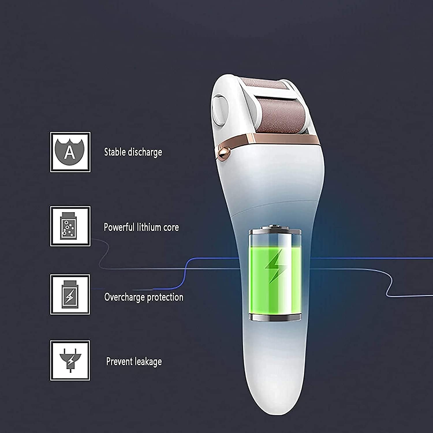 Strumento di rimozione del callo della lima del piede elettrico USB ricaricabile, rimozione della pelle morta del callo Strumenti per pedicure della pelle secca e incrinata dura con 2 testine a rullo