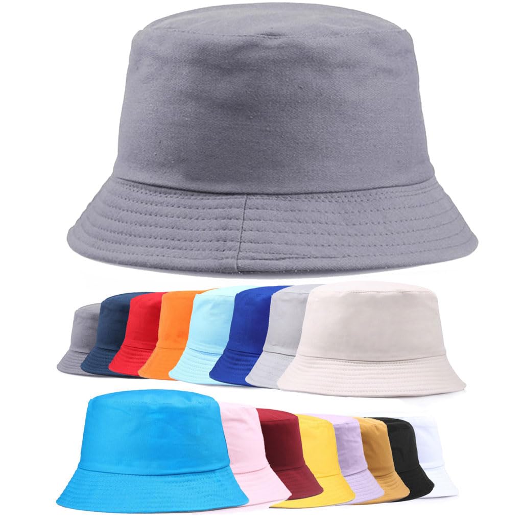 Van Der Linn Adults Cotton Bucket Hat Fishing Fisher Beach Festival Sun Creative (Grey)