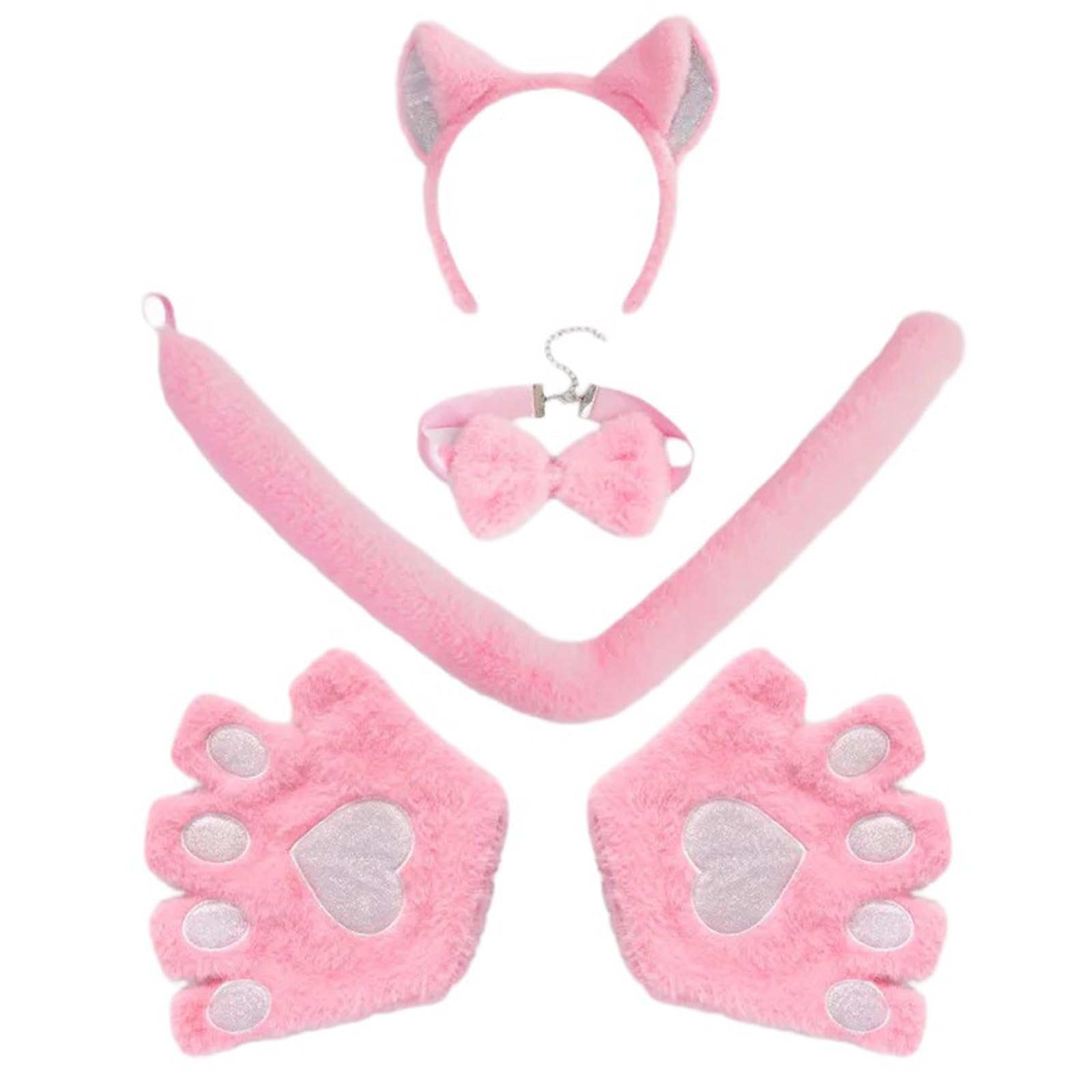 Maxtonser Furs Cats Foxes Ear Headbands with Tail Cats Tail,Foxes Cats Ear Cats Paw Glove Tail Bowtie Halloween Cosplays Costumes