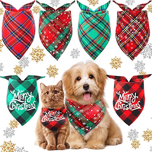 Weewooday 6 Pieces Christmas Dog Plaid Bandana Pet Scarf Classic Buffalo Plaid Triangle Scarf Little Snowflake Dog Bibs Kerchief Pet Costume Accessories for Dogs Cats Pets Christmas Decor (6 Styles)