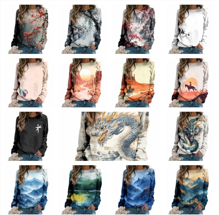 Graphic Sweatshirts for Women Trendy Pullover Crewneck Casual Long Sleeve Shirts - Image 3