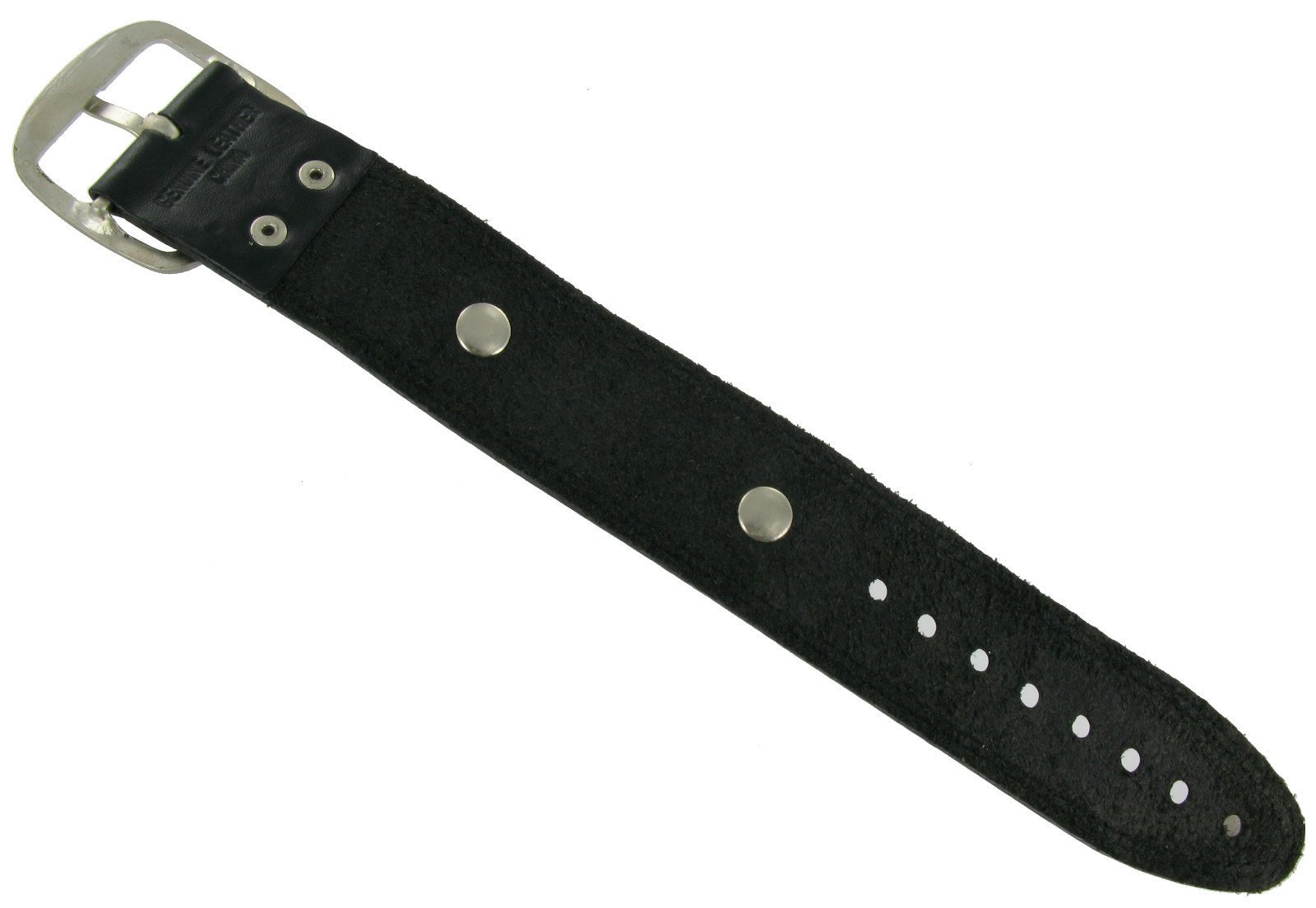 Milano 18mm WB Wide Military Style Cuff Genuine Leather Stitched Black Watch Band Strap L8