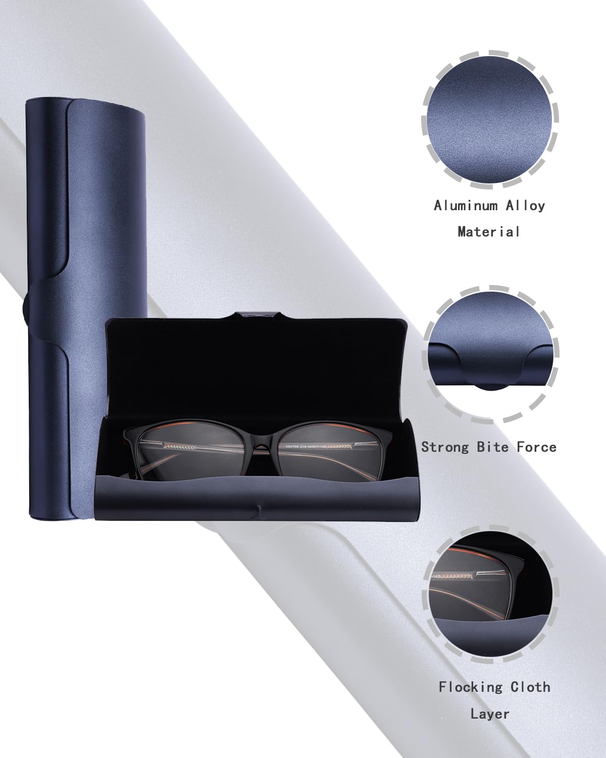 Philley Aluminum Ultra-Light Eyeglass Case Hard Shell Nearsighted Glasses Case for Women & Men(Dark Blue) - Image 3