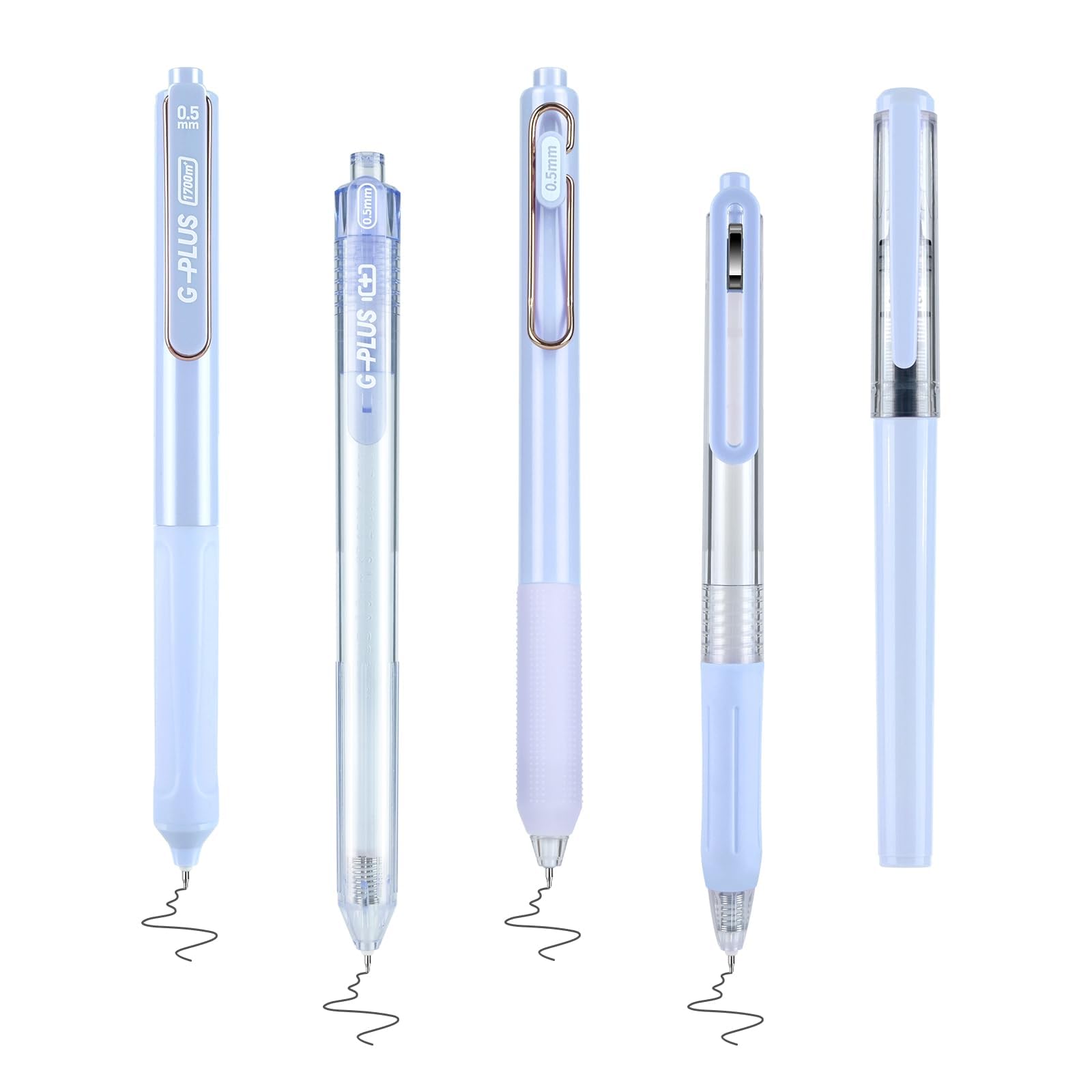 TERRIFI 5 Pcs Retractable Gel Ink Pens, 0.5mm Fine Point Tip Pen,Lovely Kawaii Gel Ink Pens, Comfortable Smooth Writing Aesthetic Pens, Suitable for Home School Office Supplies (Blue)