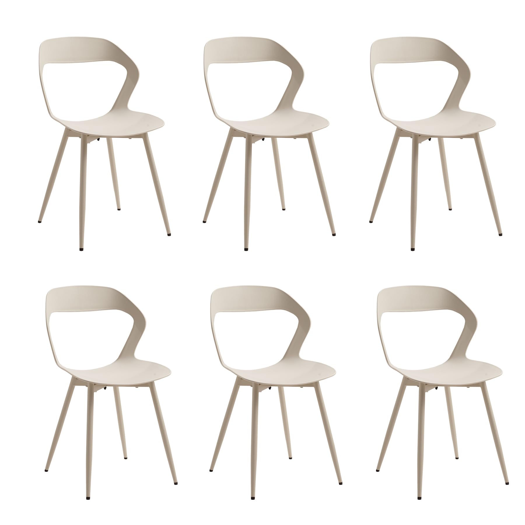 Set di 6 Sedie da Pranzo; Sedie da Cucina con Design a Schienale Cavo; Sedile in Polipropilene e Robuste Gambe in Metallo (Marrone)