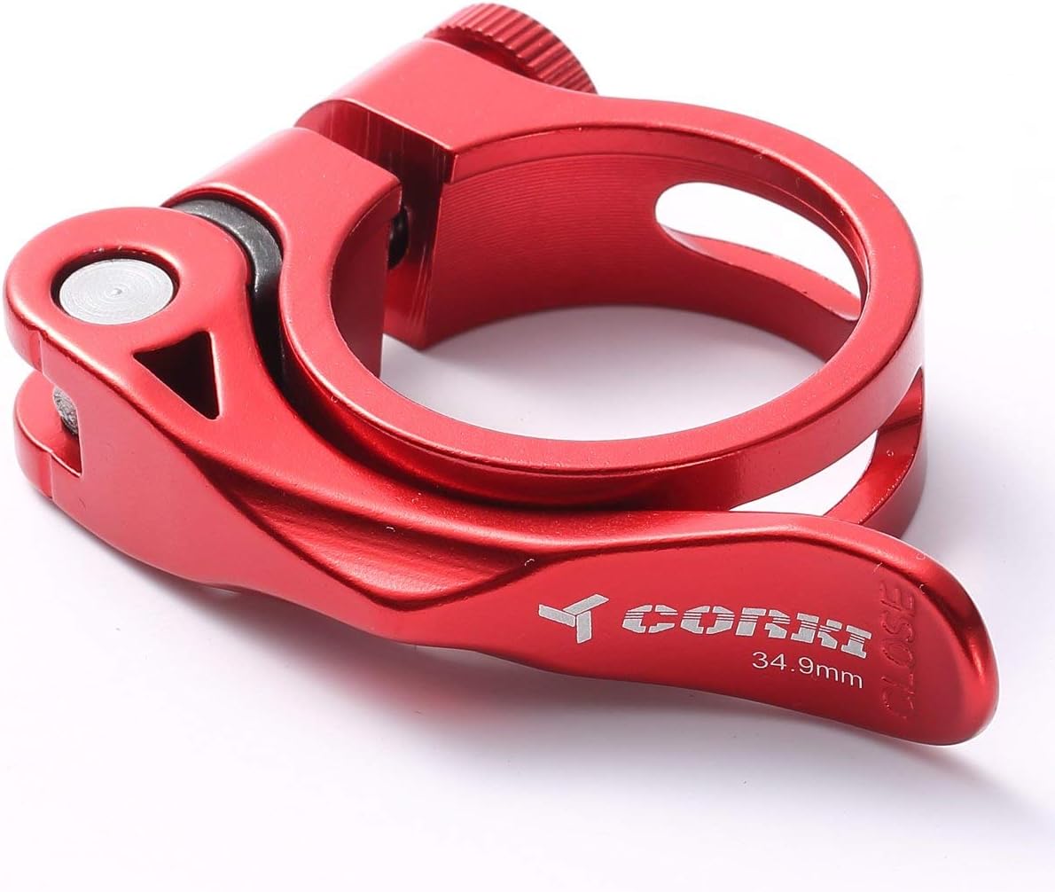 Corki Quick Release 31.8MM Bicycle Seatpost Clamp, Sandblasting Anodised Aluminum Alloy Red KC89 Red 31.8mm