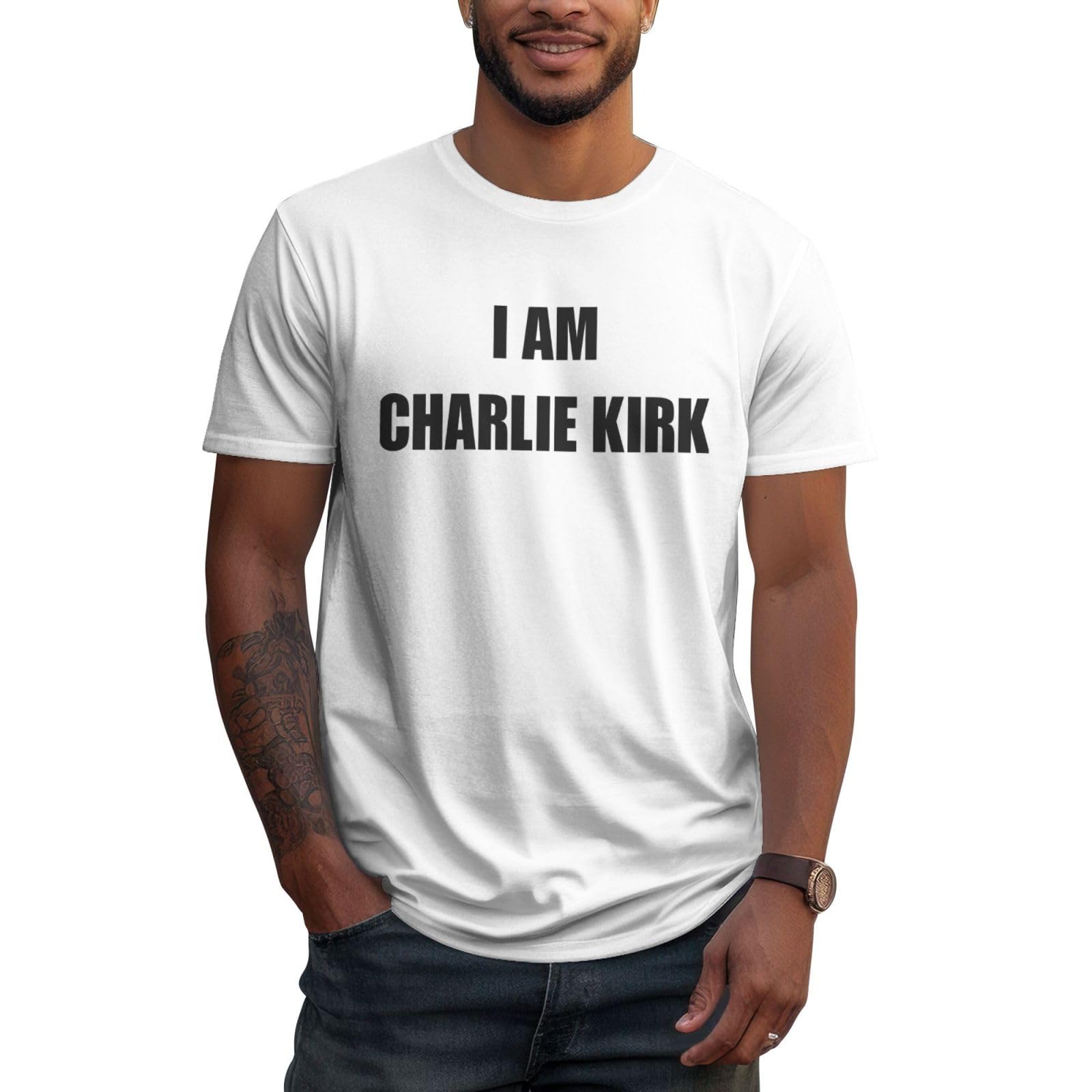 Peiyeety Men's Black Freedom I Am Charlie Kirk Shirt Unisex Summer Short Sleeve T-Shirt White Large
