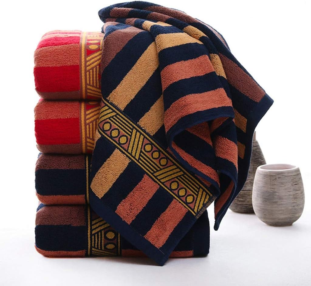 Stripe Towel Set Face Large Thick Bath Spa Sports Home Cotton Bathroom for Adults Kids Hotel(Blue)