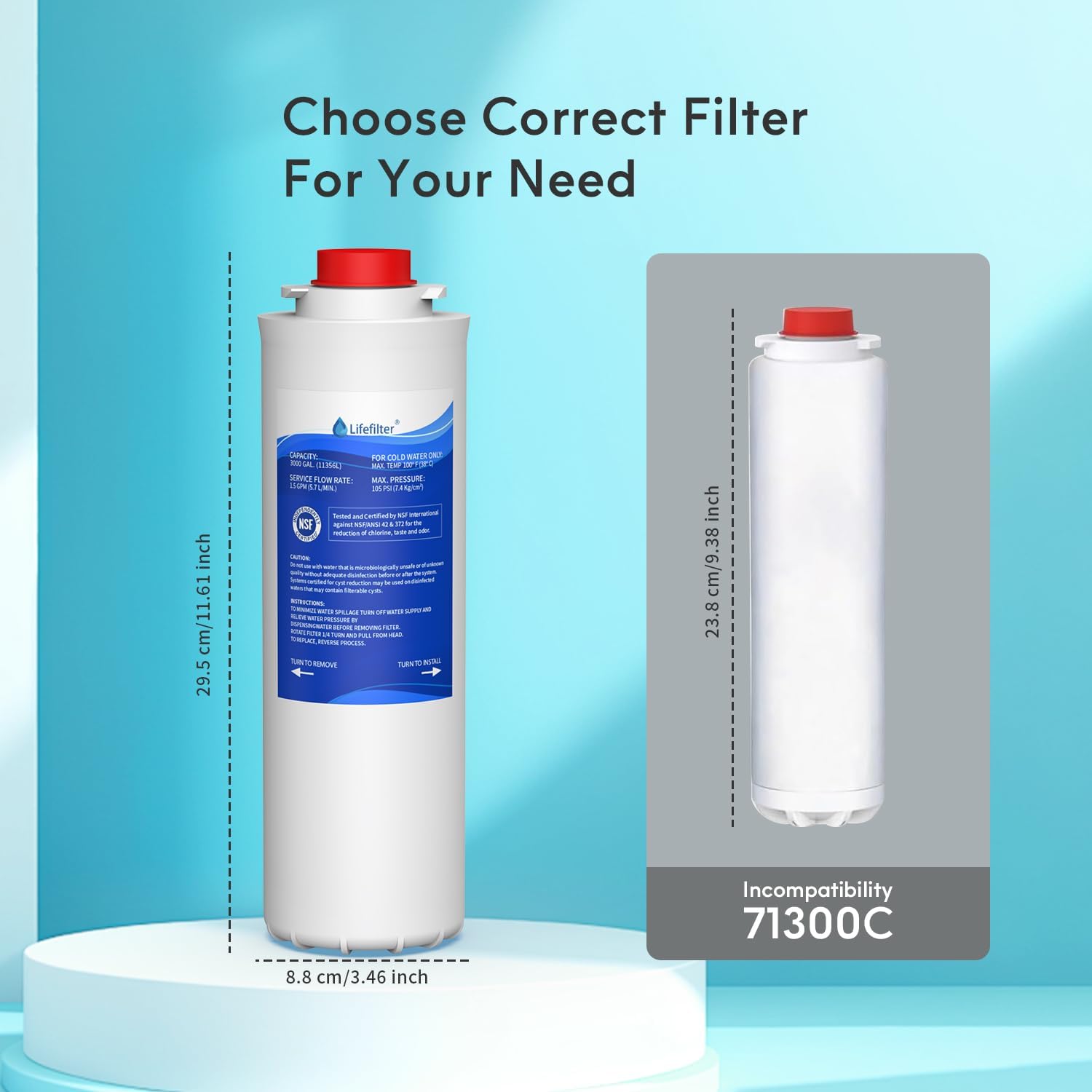 Lifefilter Filters Replacement for Elkay®, EWF3000 and Ezh20 Bottle Filling Station, Water Filter Replacement for ERF750, 51299C, 55898C (No Chip) 3000 Gallons, 1 Pack