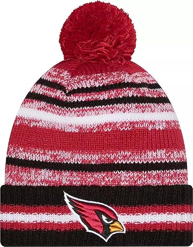 New Era Arizona Cardinals Sideline Sport Black Striped Cuffed Football Knit Beanie Hat Pom - NFL Cheer Cuff Knit Cap
