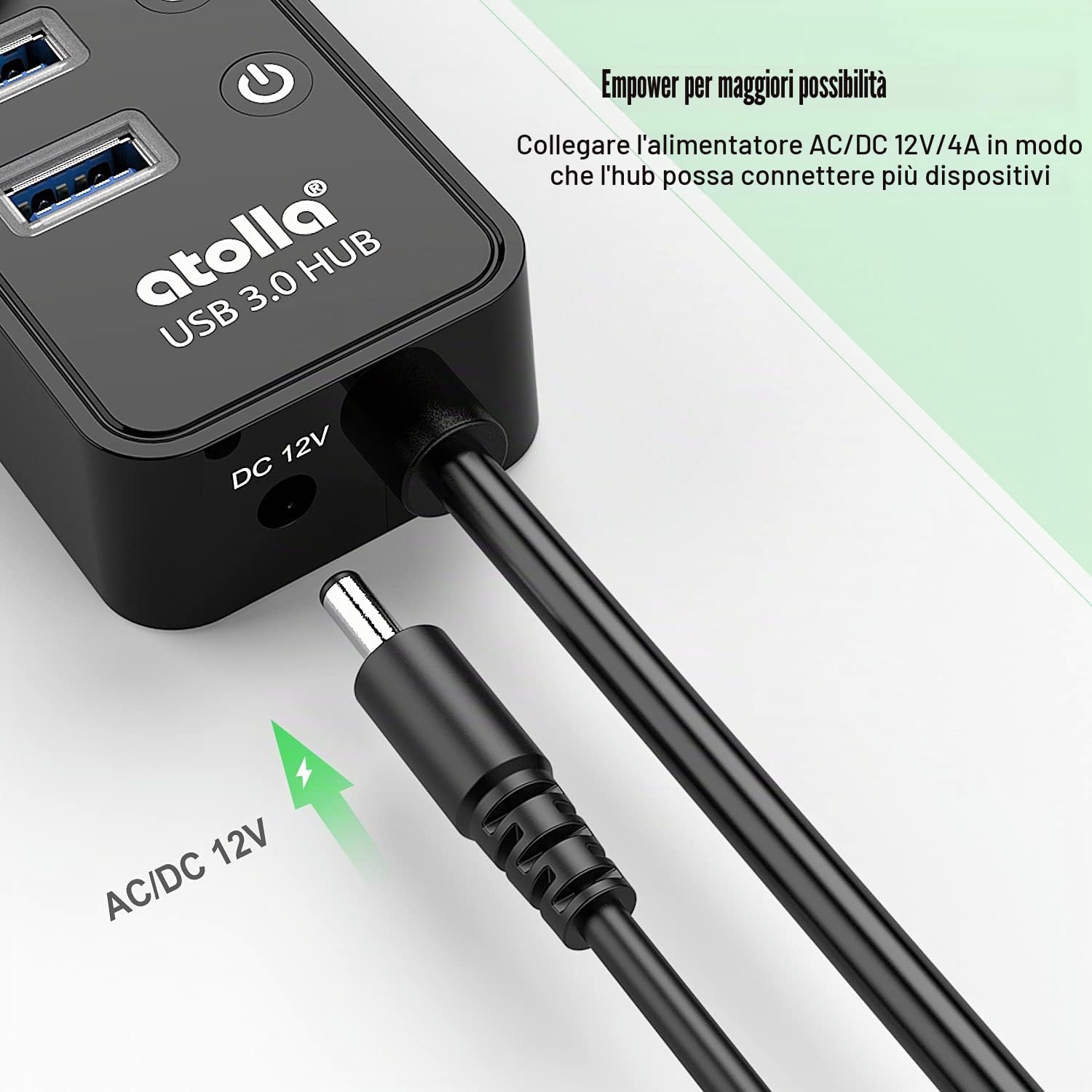 Atolla Hub USB attivo 3.0 con alimentatore di rete da 48 W (12 V/4 A), splitter di estensione USB 3.0 a 11 porte (7 porte dati + 4 porte di ricarica intelligente) con interruttore on/off singolo e