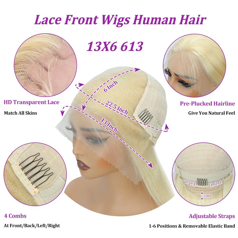 32Inch 613 Lace Front Wig Human Hair Blonde Wig Human Hair 613 13x6 Lace Front Wig Human Hair 200 Density 613 Blonde Srtaight Wigs Frontal Wigs Human Hair Pre Plucked
