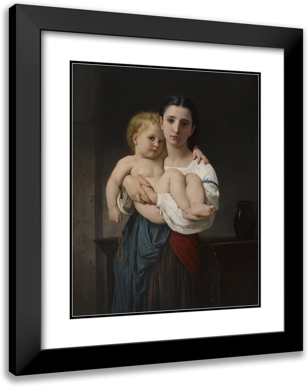 ArtDirect William Bouguereau 15x18 Black Modern Frame and Double Matted Museum Art Print Titled - The Elder Sister (ca. 1864)