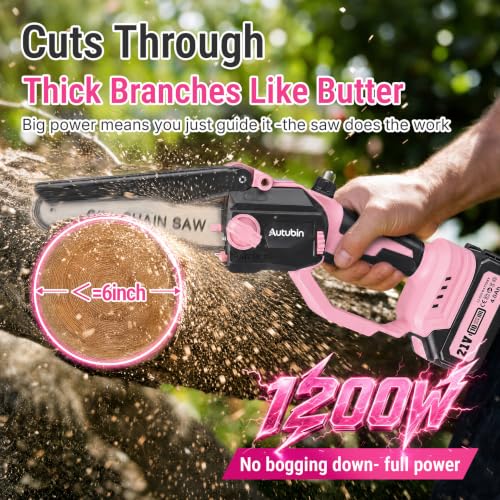 Image of 2-in-1 Pink Cordless Pole Saw & Mini Chainsaw for Tree Trimming