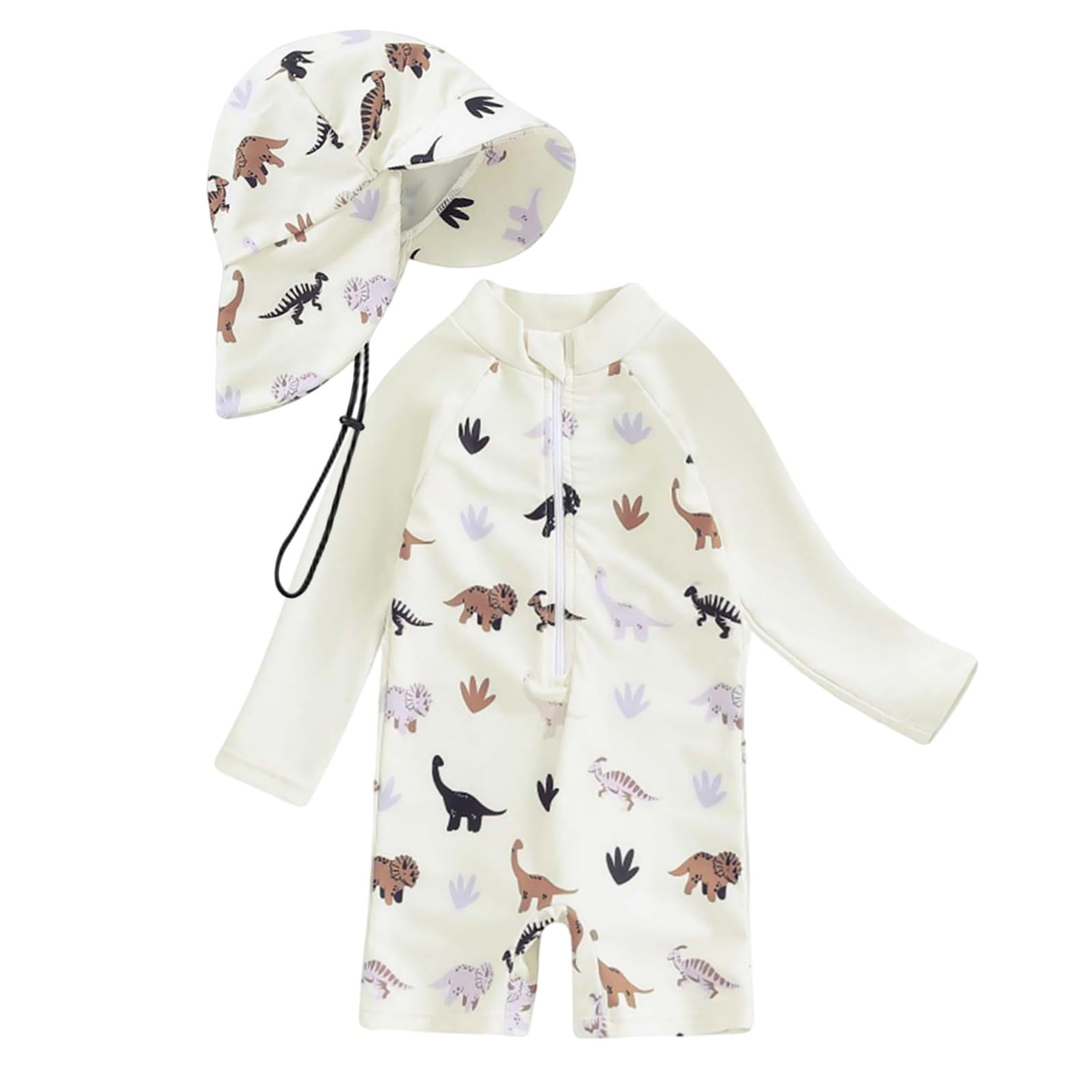 Maillot de Bain Bebe Garcon Fille de 2 Pièces Anti-UV Combinaison Zippé Imprimé Chapeau à Large Bord Toddler Une Pièce Protection Solaire Maillot Anti UV Bebe pour Garçon Fille