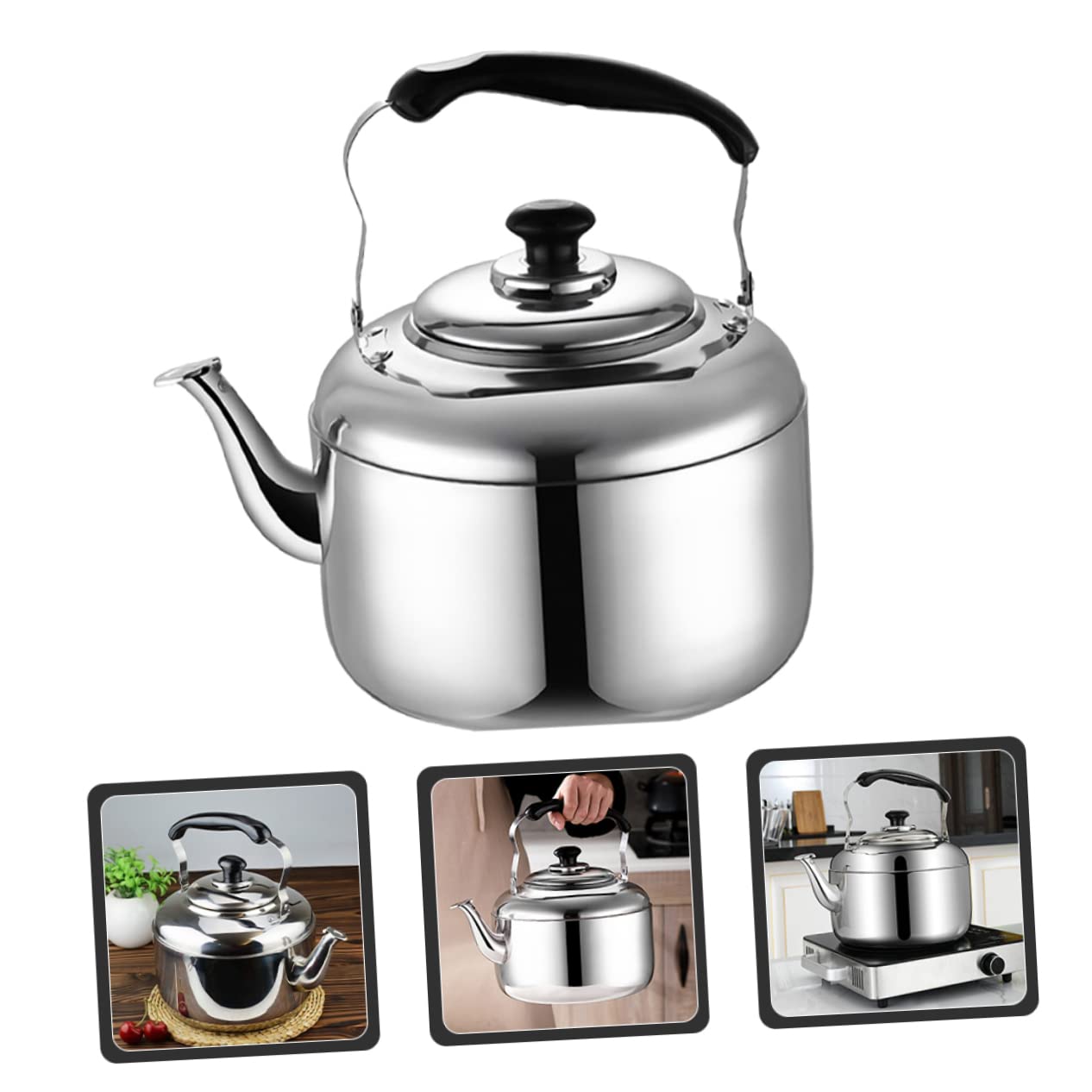 UPKOCH Tetera Silbante de Acero Inoxidable sin Imán para Cocina, Capacidad 4l, Ligera Mango de Baquelita, Adecuado para Uso Doméstico y Hervir Agua Rápido
