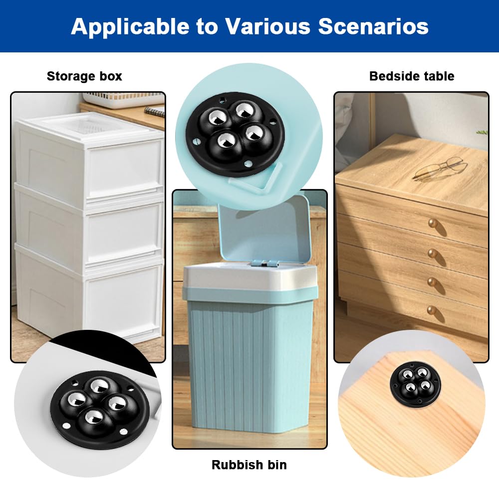 Rotelle Universali Autoadesive 8 Pezzi - 360° Con 4 Sfere, Portata 60 Kg, Per Mobili E Bidoni Spazzatura - Foto 11