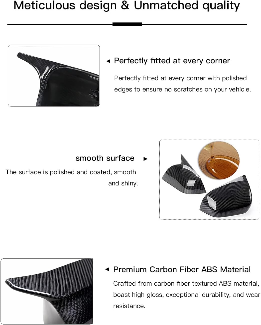 Horn Style Carbon Fiber Door Mirror Cover Cap Compatible with 2014-2020 Infiniti Q50 Q60 Q70 QX30