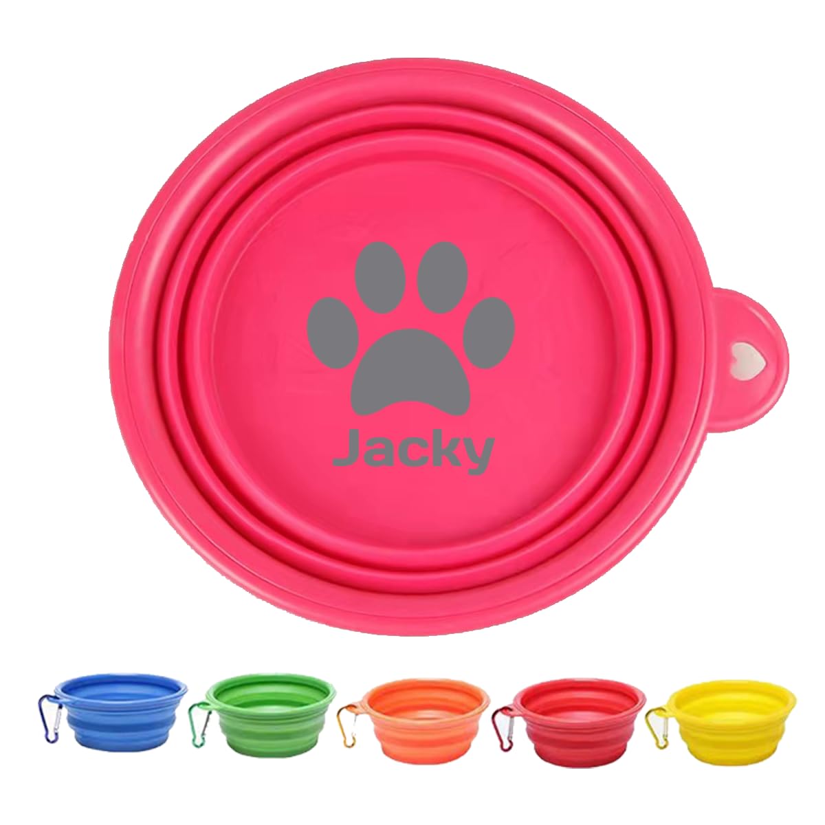 Custom Collapsible Dog Bowl Personalized Travel Portable Silicone Foldable Bowl Name Logo/Pet Food Cat Water Bowl/Integrated Molding Expandable Feeding Bowls,Carabiner Keychain (12oz/22oz/34oz)