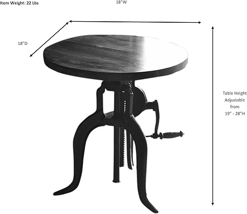 Miniatura 3 de Carolina Chair & Table Mesa auxiliar rústica con manivela ajustable de 18 pulgadas, base de hierro fundido para granja, sala de estar o dormitorio