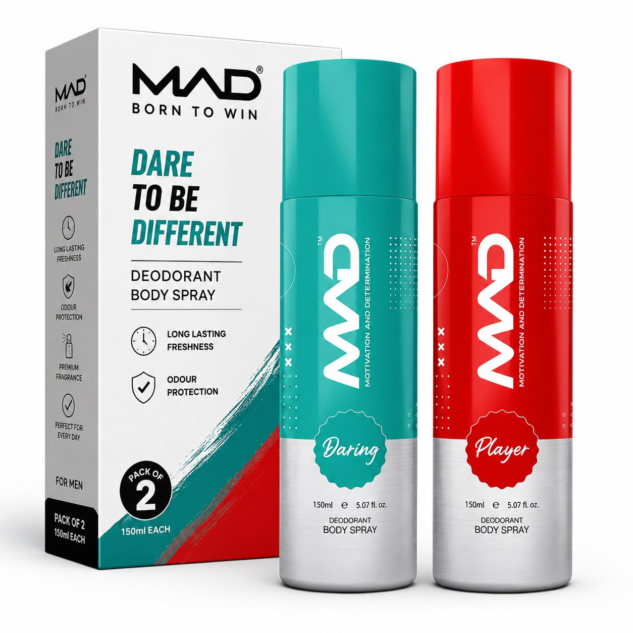 MAD - Daring & Player Fragrance | Deodorant Combo For Men And Women| 150ml Each| Pack of 2 Deo's|-picture-51