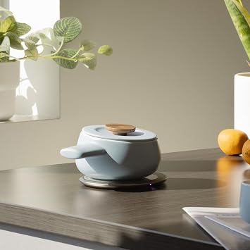 Fondi Self-Heating Ceramic Fondue Set Moonmist Blue | 7.6 fl oz / 225 mL Self-Heating Cheese & Chocolate Fondue with Heating Pad