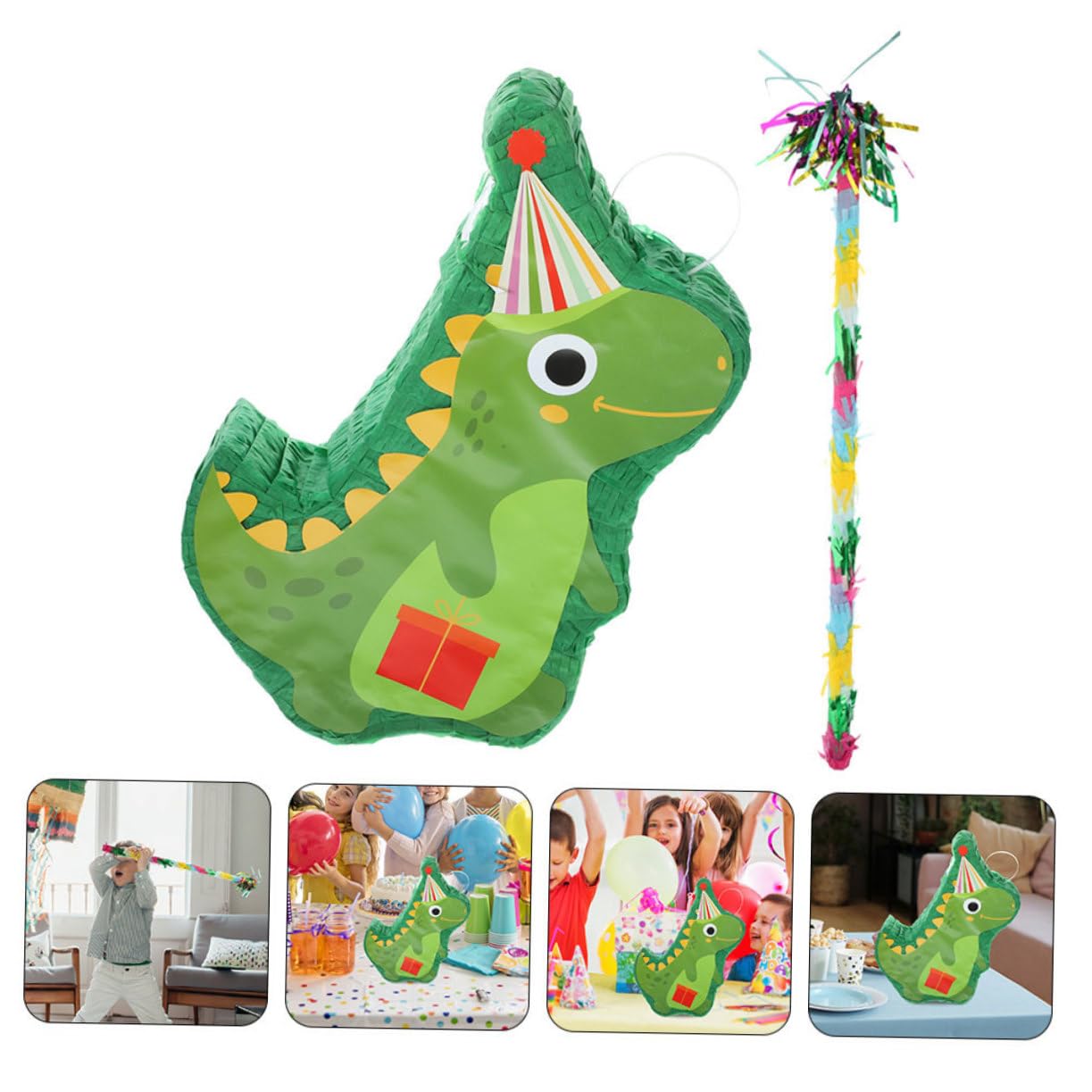 Abaodam Pinata Dinosauro in Carta per Festa di Compleanno, Set Bastone e Maschera, Decorazione Unica e Divertente per Carnevale e Fiesta