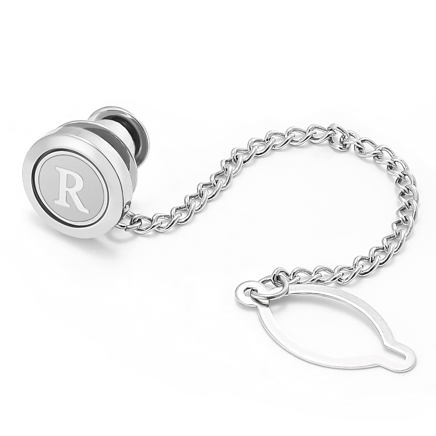 Mens Tie Pins With Chain Round Silver Wedding Business Initials