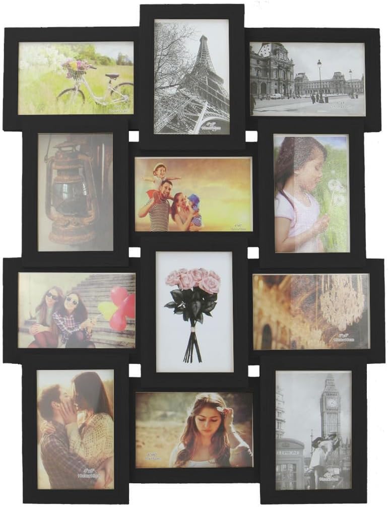 12 Aperture Collage Photo Frame โ Wall Mounted Multi Picture Frame for 6x4 Photos โ Black Wood-Effect Hanging Frame for Home, Office or Gallery Wall Display | M&W