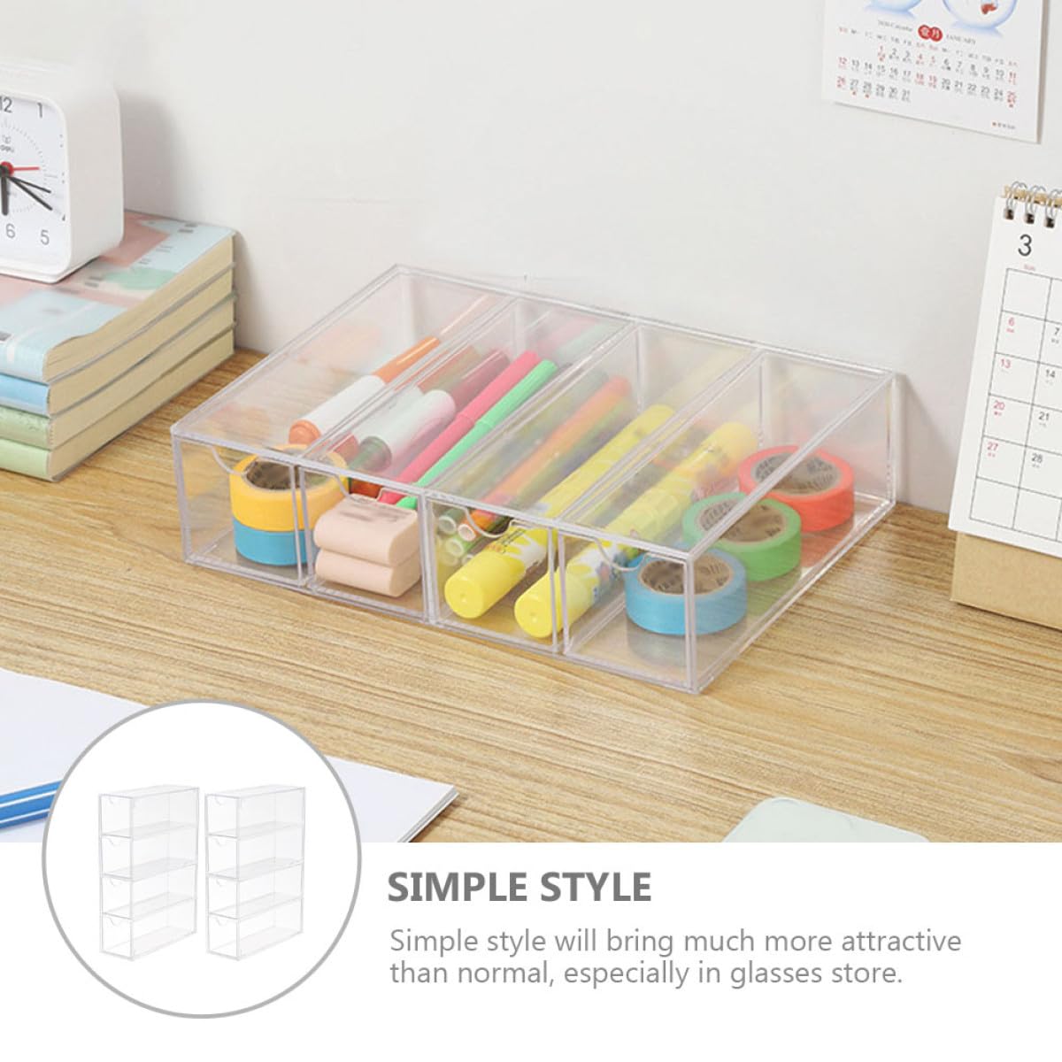 Mikikit Caja Transparente para Guardar Gafas y Joyas, 4 Capas, Acrílico Resistente, Multiusos, para Organización en Hogar y Oficina, Pack de 2 Unidades