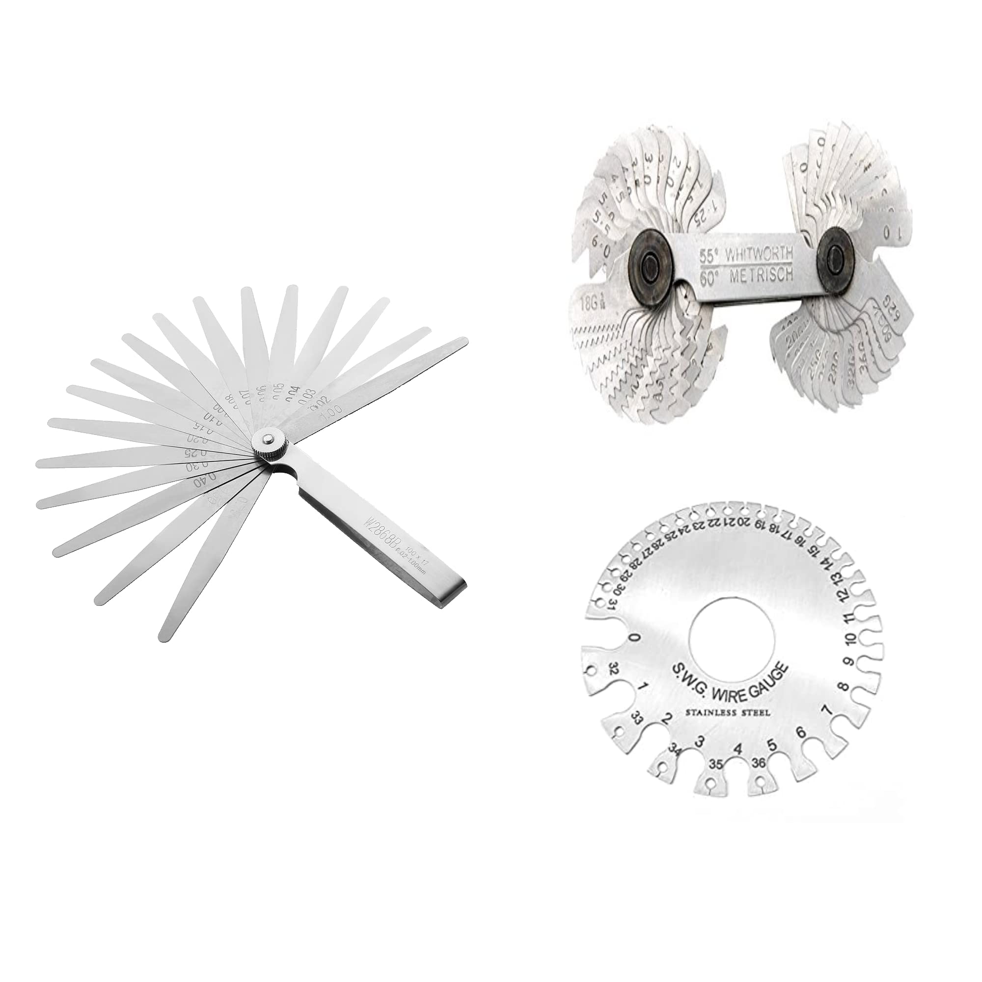 See full amazon price history chart for Feeler Gauge Set 26 Blades .03 to 1.00 MM, Screw Pitch Gauge/Thread 4 to 62 TPI, 0.25 to 6.0 MM & SWG Wire gauge (PACK OF 3) Feeler Gauge Set 26 Blades .03 to 1.00 MM, Screw Pitch Gauge/Thread 4 to 62 TPI, 0.25 to 6.0 MM & SWG Wire gauge (PACK OF 3) (B0BPQV5VQ6) Amazon Price History, Amazon Price Tracker