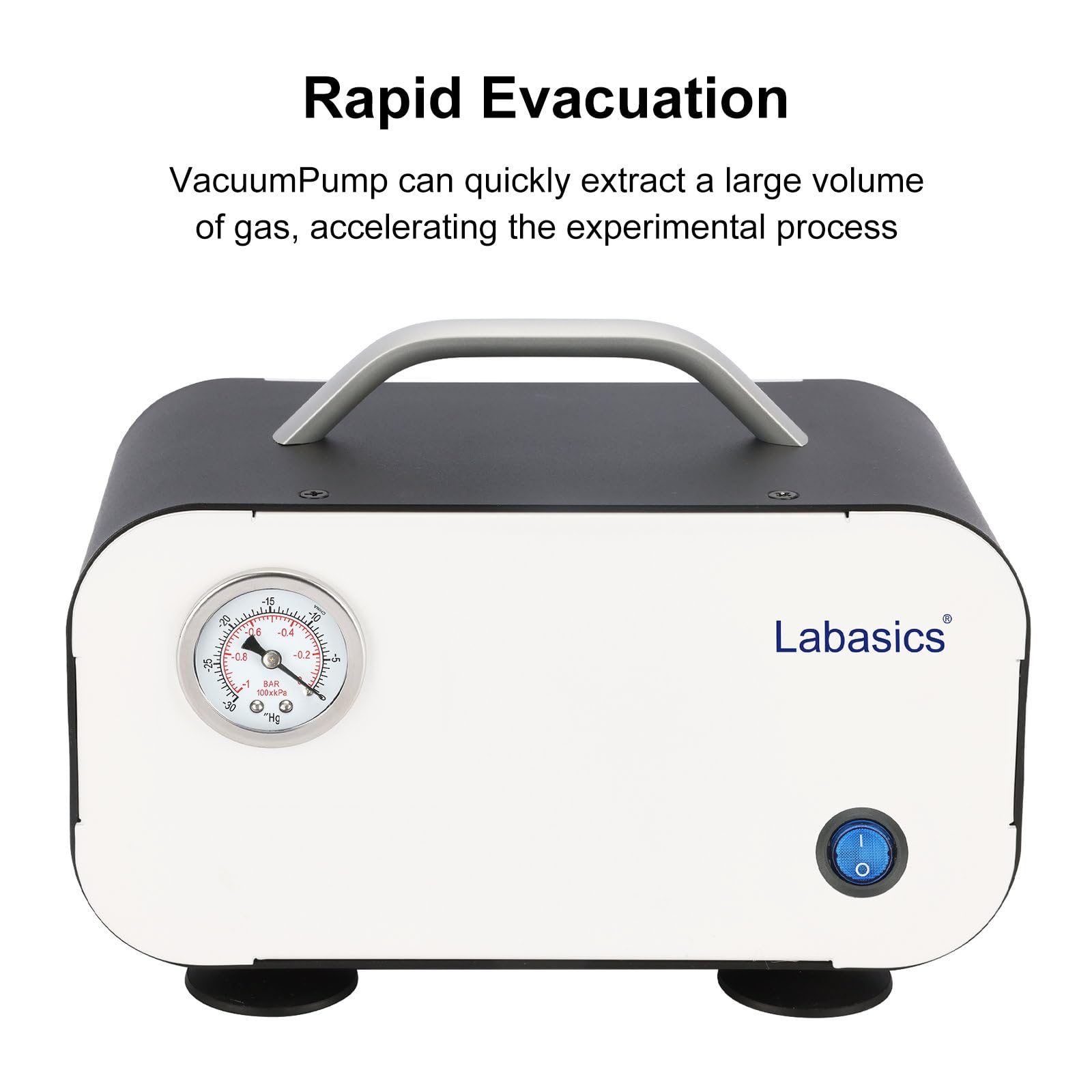 Labasics Membran Vakuumpumpe, Ölfreie Vakuumpumpe Tragbare Druckpumpe mit 30 L/min Förderleistung für Laborarbeiten mit Vakuumfiltration und Destillation, 110-220V