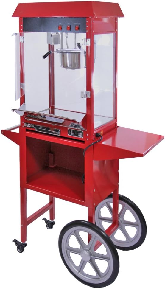 Kukoo Popcorn Maker 8 Ounce Large Commercial Pop Corn Machine With Matching Cart