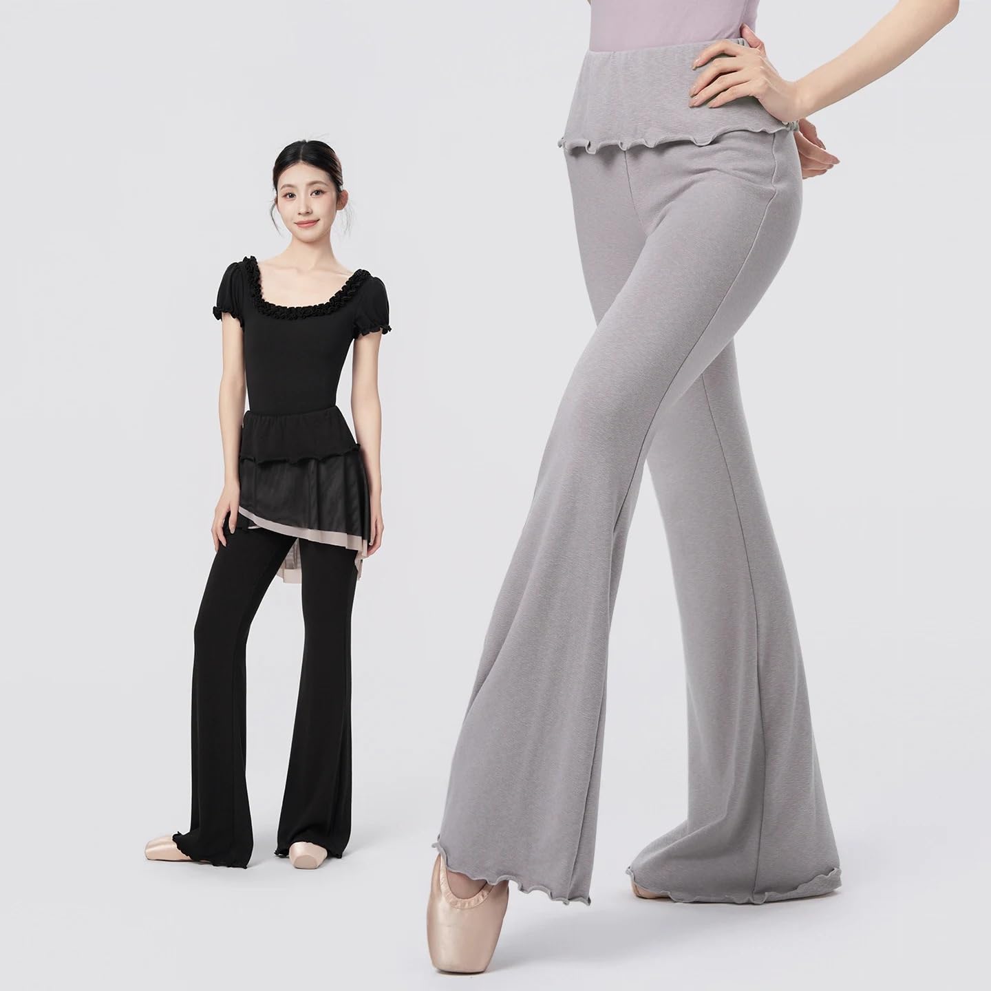 LATEAU Pantaloni da Danza Svasati for Balletto da Donna Pantaloni a Vita Alta con Volant Pantaloni in Cotone Pantaloni da Pratica for Palestra Moderna for Yoga