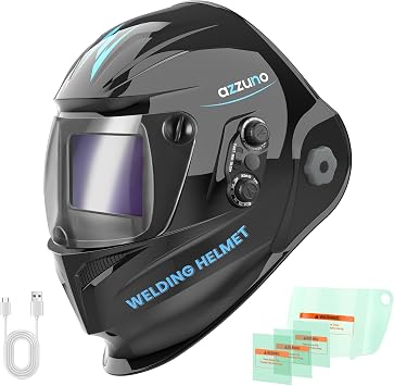 AZZUNO Auto Darkening Welding Helmet, 4.92"2.76" True Color Large Viewing, Rechargeable & Solar Powered Welding Hood Mask with Unique Wide Shade Adjusting for TIG/MIG/Stick Weld/Cut/Grind