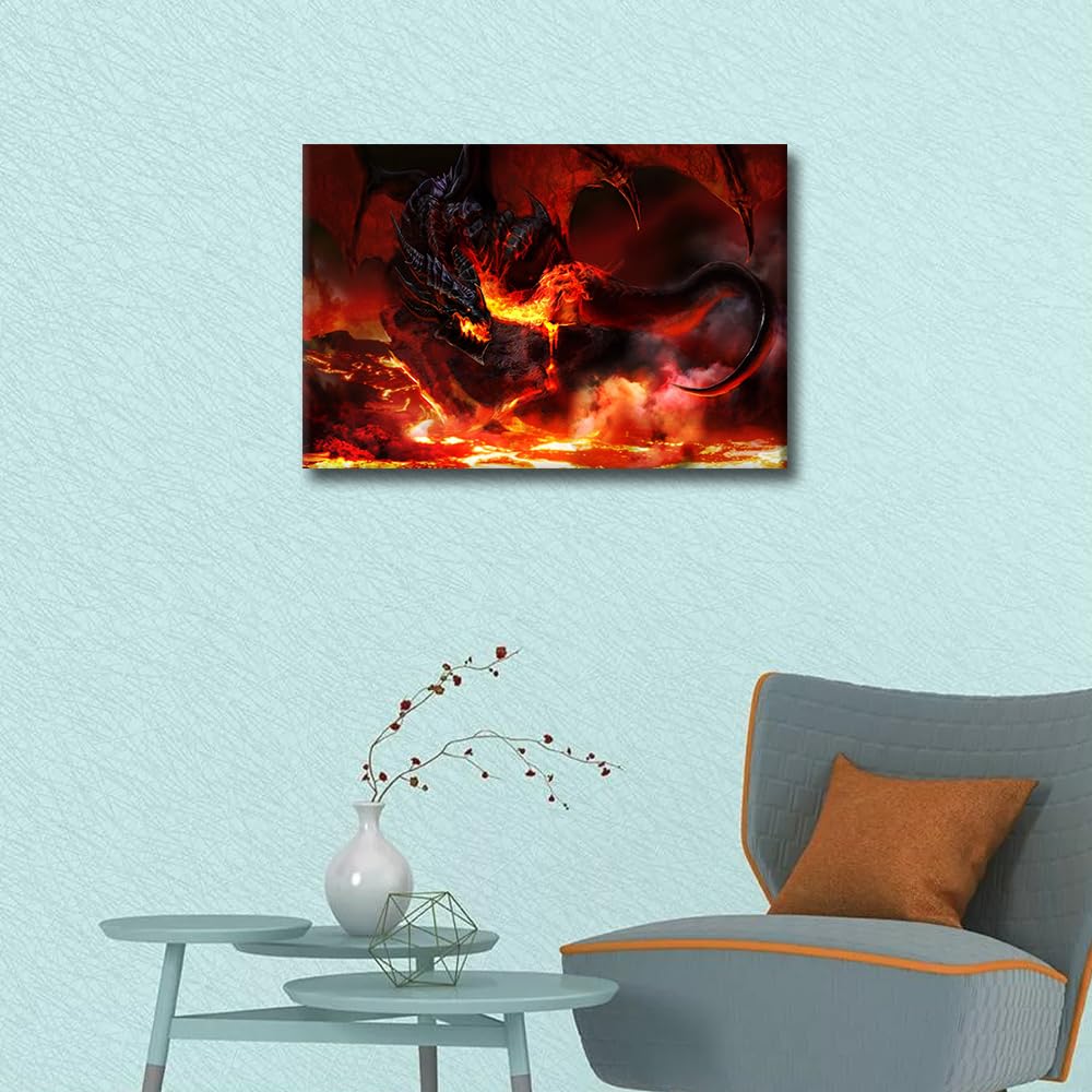 TISHIRON Fire-breathing Dragon Poster Home Decorations for Living Room Dragon Art Fantasy Dragon Paintings Home Decor Canvas Wall Art Modern Artwork Wooden Framed Gallery-Wrapped 24x16in - Image 2