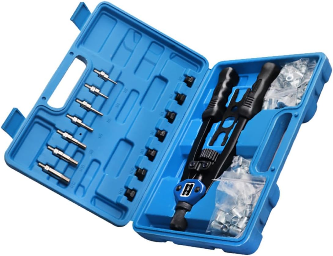 STOBAZA 140pcs Hand Rivet Nut Tool Kit with M3- Threaded Nuts Manual Rivet Setter in Plastic Case for Automotive Repair and DIY Maintenance