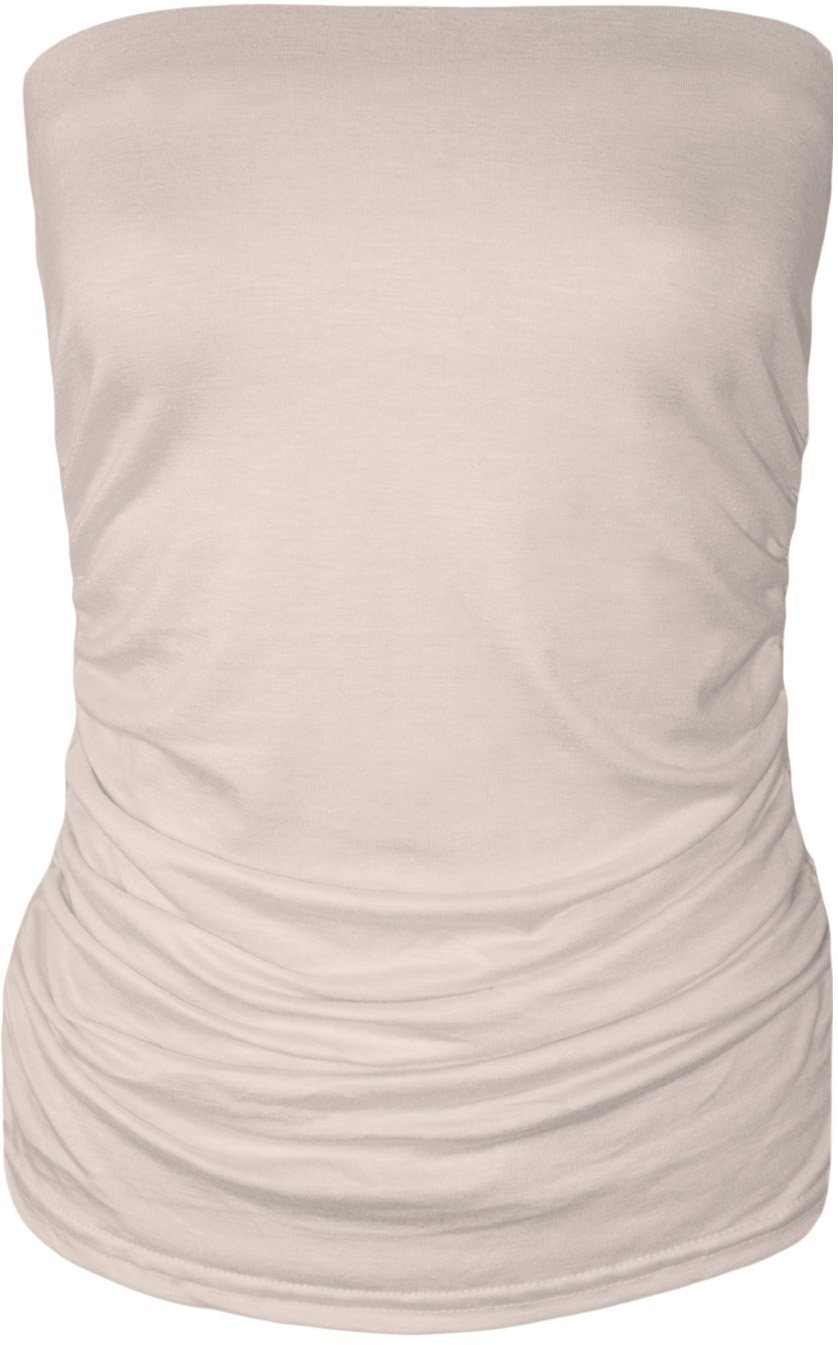 Wearall Women's White. Strapless Ruched Boob Tube Sleeveless Plain Bandeau Top White 12-14
