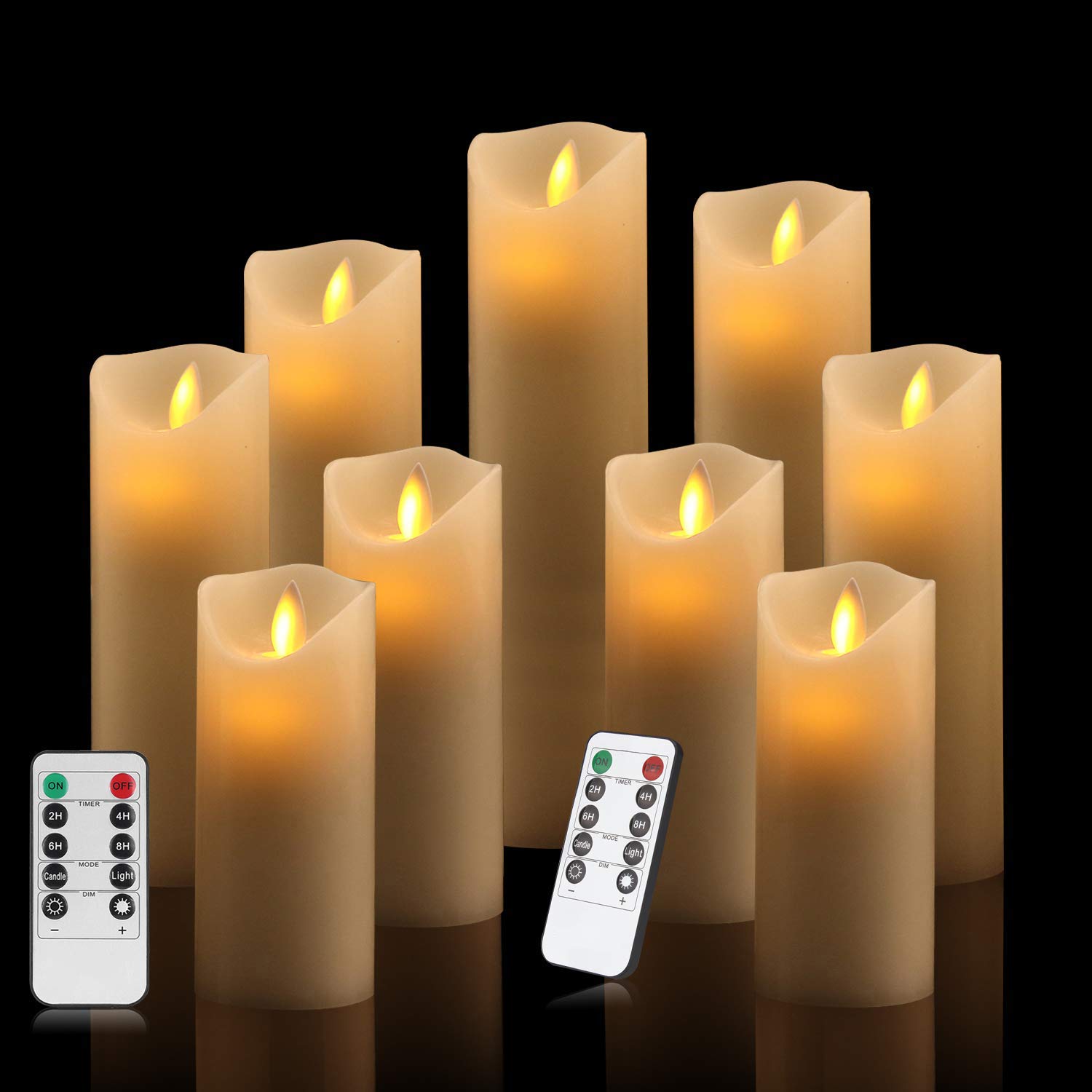 VETOUR Candele elettriche a LED senza fiamma: 9 candele elettriche a batteria H5 "6 "7" 8 "9" D2.2 "Candele elettriche tremolanti in vera cera con telecomandi e timer per Chris Halloween Decor