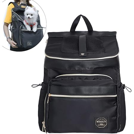 Amazon Winsun 犬 リュック 収納力 犬キャリーリュック ペットリュック 多頭 小型犬対応 猫リュック 猫キャリーリュック 小 中 大型猫 通気性 安定性 旅行 通院 散歩 電車移動 避難用 マット 飛び出し防止リード付き ブラック Winsun おでかけ用品 通販