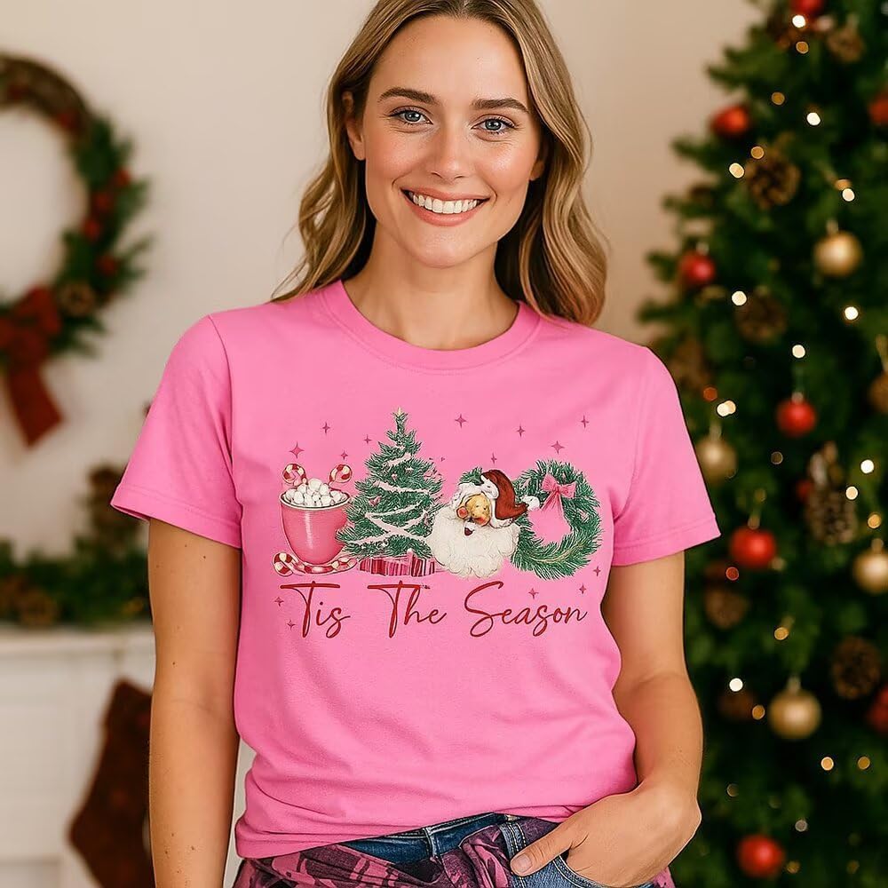 Christmas Shirt for Women Casual Christmas Party Holiday Short Sleeve Tee Xmas Tree Funny Printed Gift Tshirt - Image 5