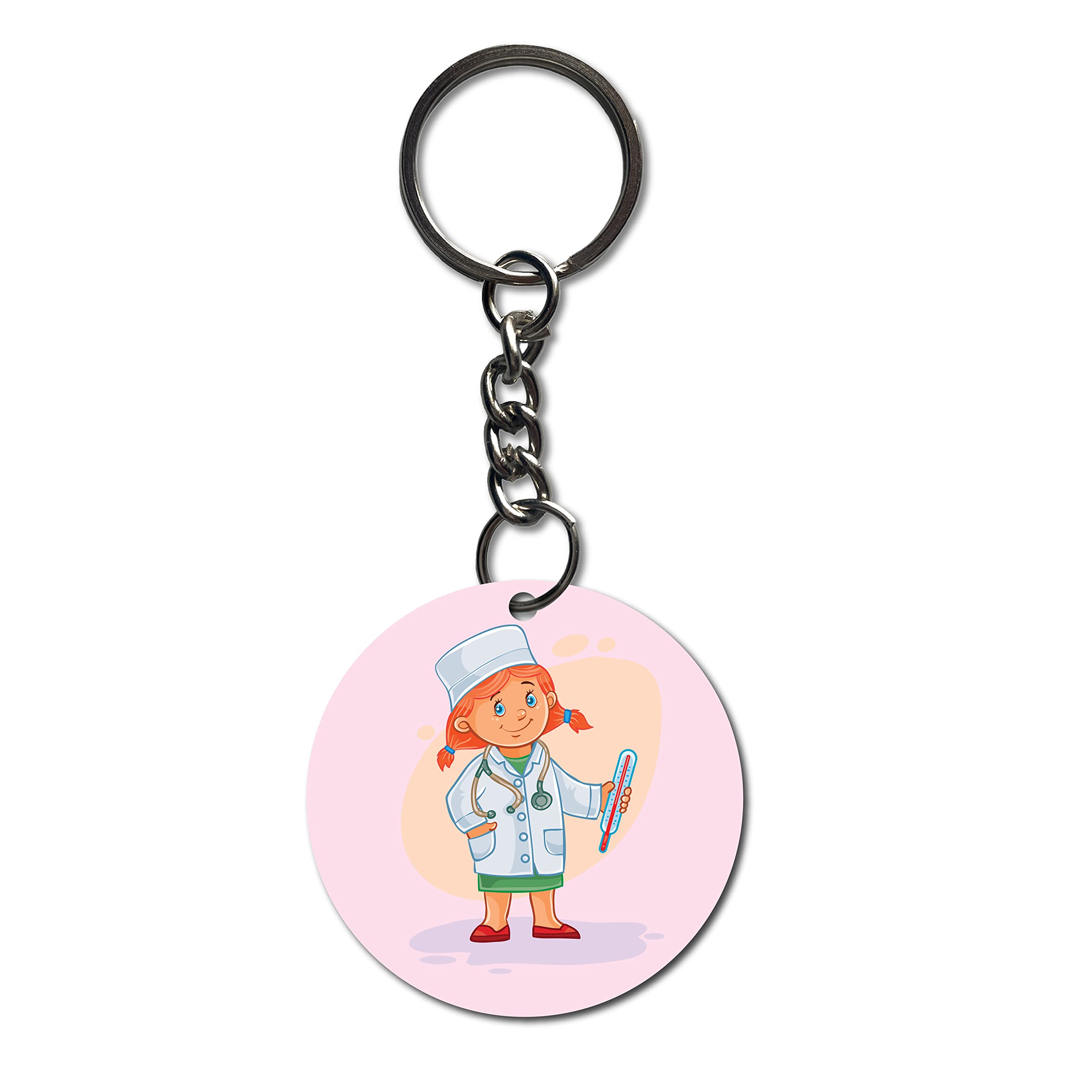 Lady Doctor Logo Printed Keychain for Women Girls Bike/Car/Bag Key Tag Keyrings Multicolored (2.5 x 2.5 Inch)-image-26