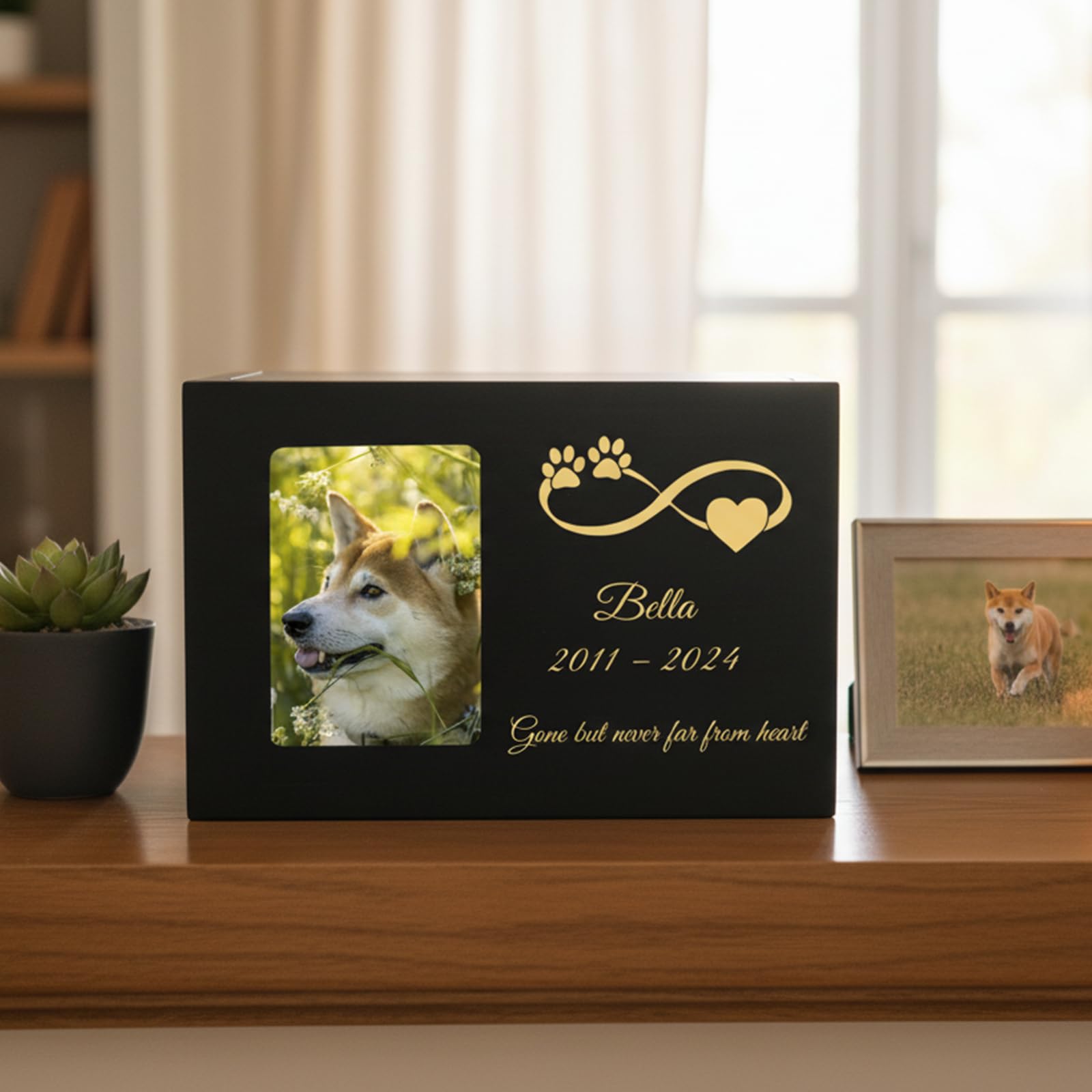 Urna commemorativa Personalizzata per Animali con Foto, Nome, Data e Testo inciso, in Legno o bambù di Dimensioni Medie per Cani, Gatti e Conigli (bambù)