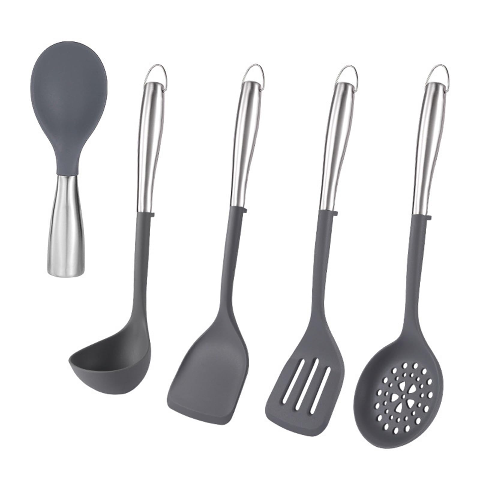 GTHTUHFD 5 Pcs Heat-Resistant Silicone Kitchenware Spatula Set With Stainless Steel Handle Kitchen Utensils Set Silicone Cooking Utensils Set For Nonstick Cookware Dishwasher Safe,Grey