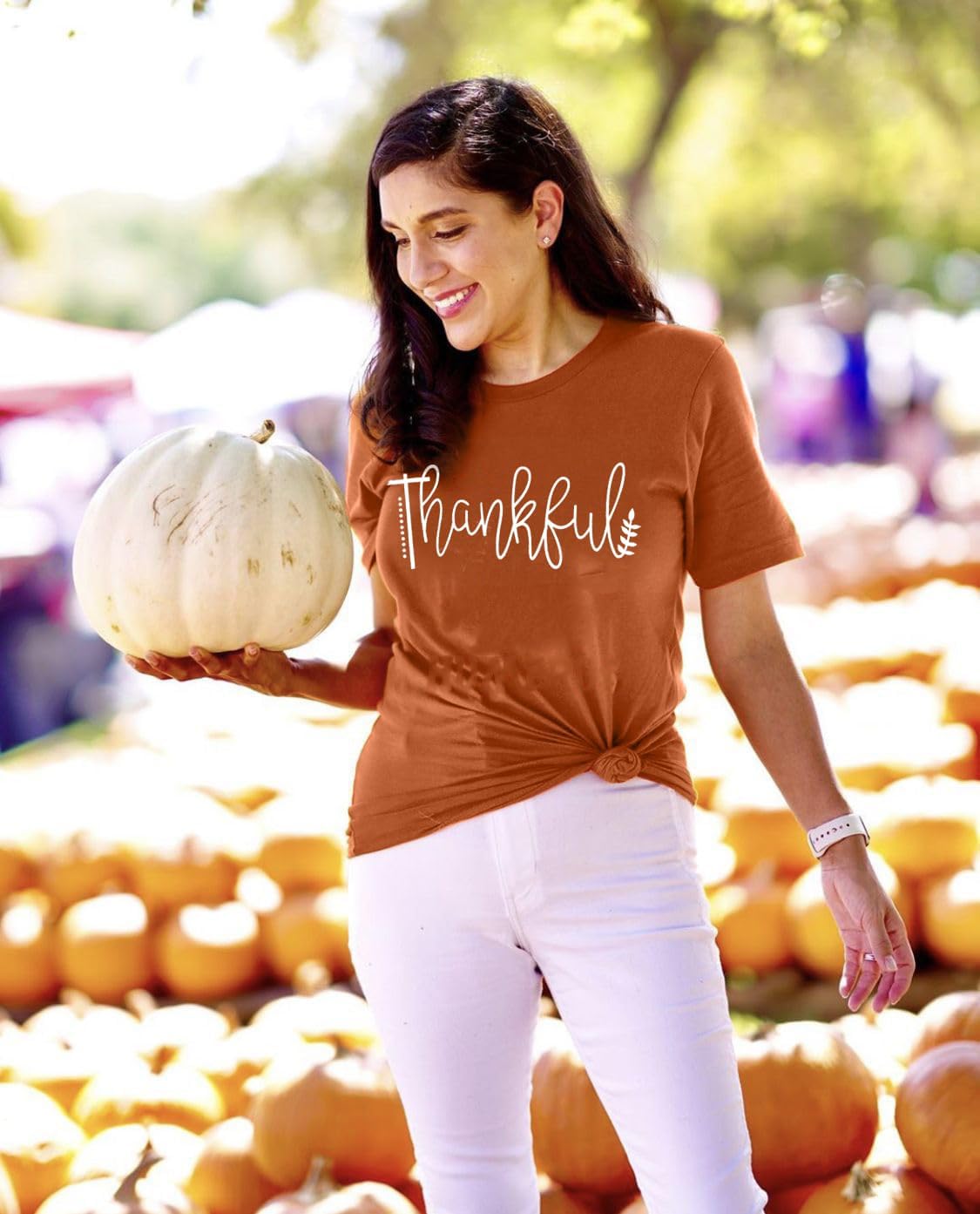 Thanksgiving Shirts for Women Thankful Graphic Casual Short Sleeve Tops - Image 2