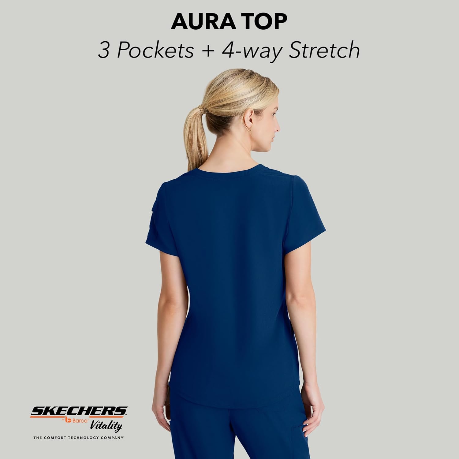 BARCO Skechers Vitality Aura Classic Fit Scrub Top for Women – 3-Pocket Classic V-Neck Top with 4-Way Stretch - Image 4