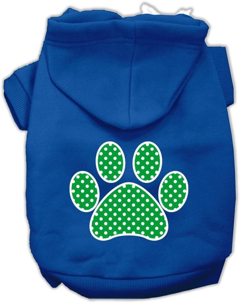 Mirage Pet Products 10" Green Swiss Dot Paw Screen Print Pet Hoodie, Small, Black