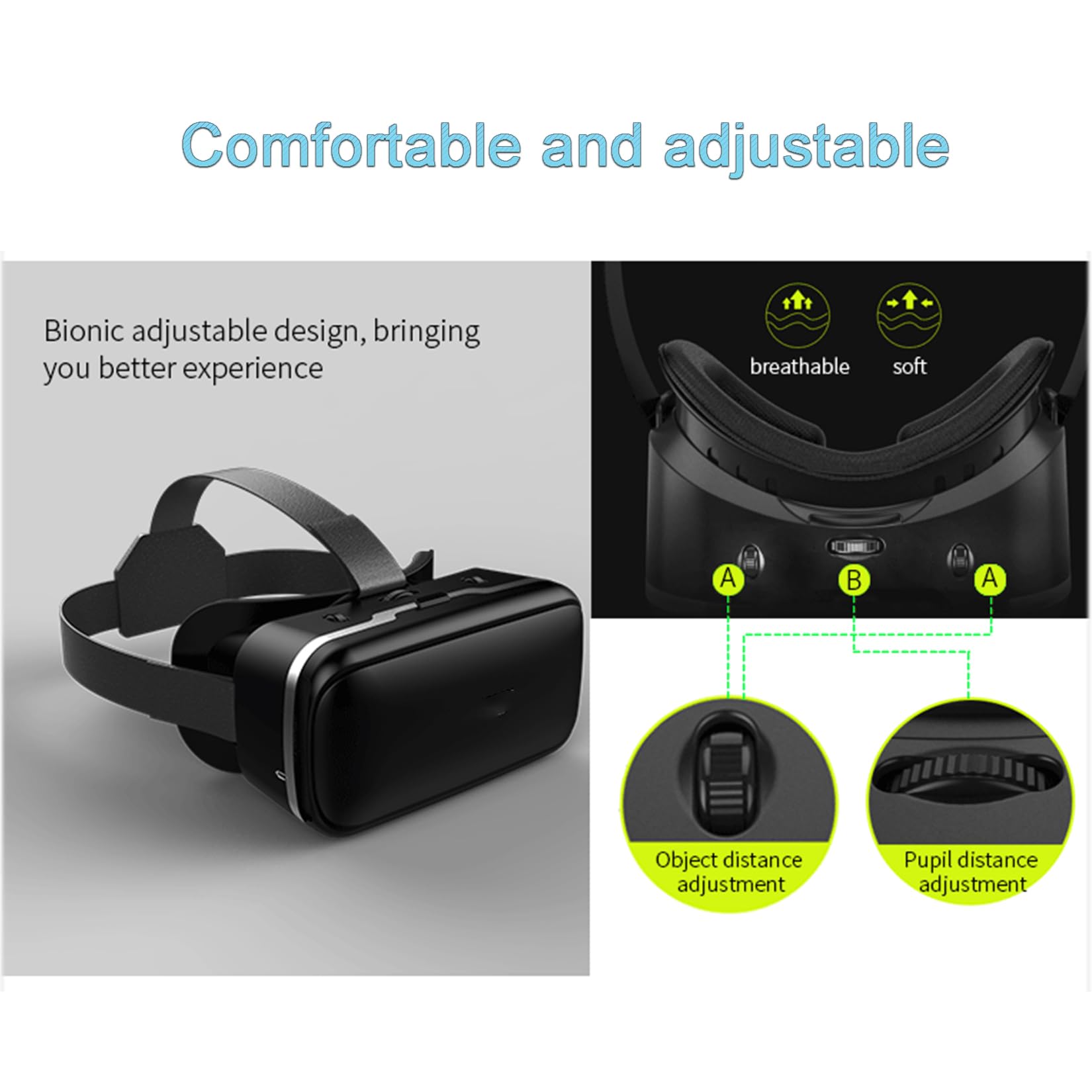 Casque VR pour iPhone et Android avec télécommande, mise à niveau des lunettes de réalité virtuelle 3D avec lumières bleues pour jeux de réalité virtuelle, films et vidéos, prend en charge les