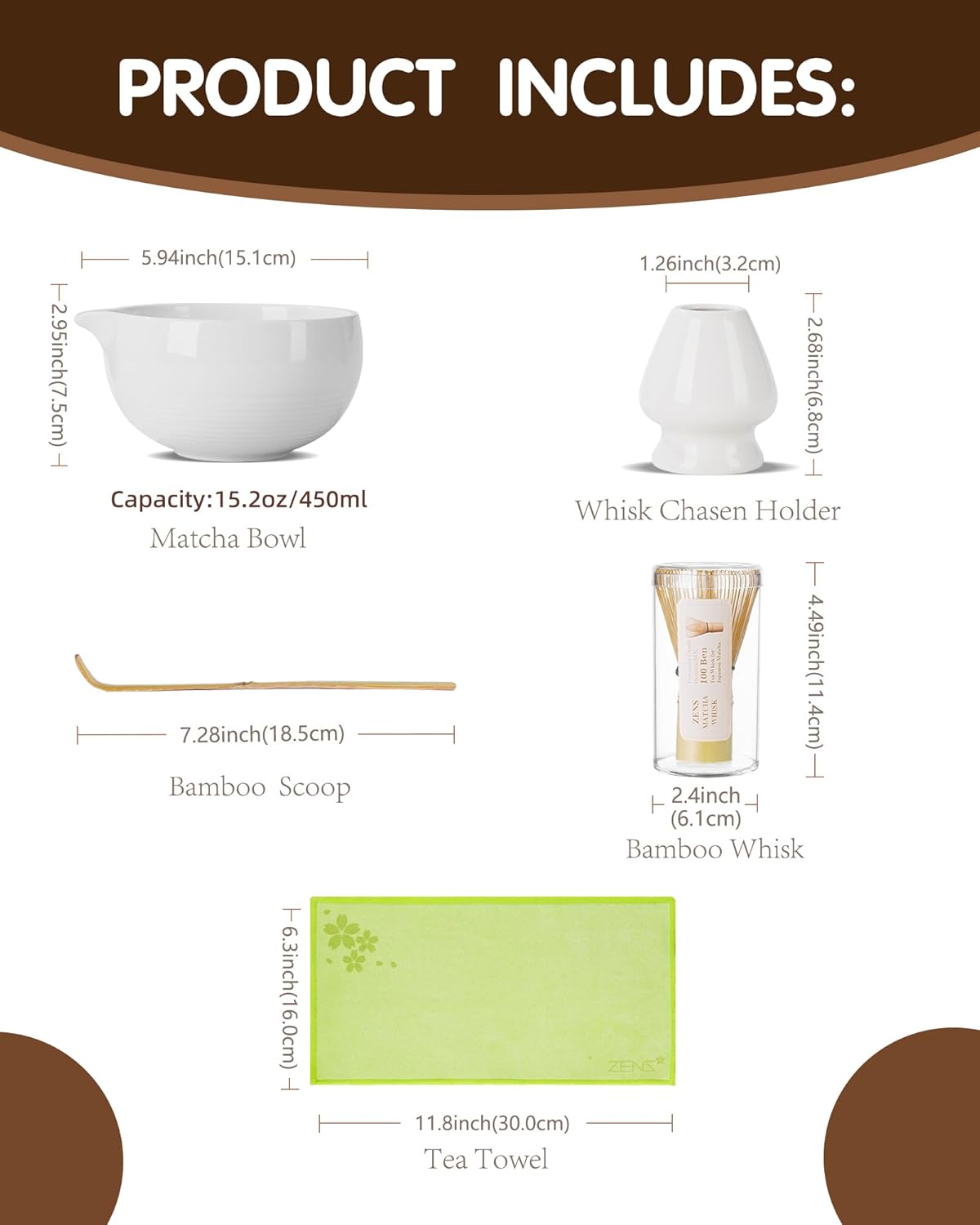 ZENS Matcha Whisk Set, 5pcs Matcha Kit Set Includes Ceramic Bowl, Bamboo Whisk and Chasen Holder, Scoop & Tea Mat,Matcha Tea ceremony Gift for Matcha Lovers, White - Image 8